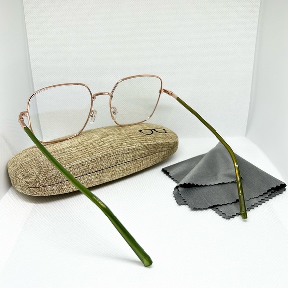 Rose Gold and Green Frame Blue Light Blocking Optical Glasses with Hard Case - Picture 3 of 4